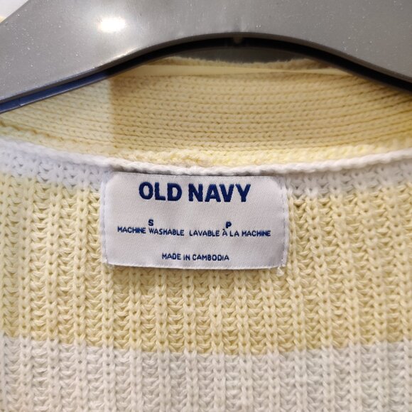 Old Navy Yellow and White Striped Button Up Cotton Cardigan | Small - Picture 3 of 6